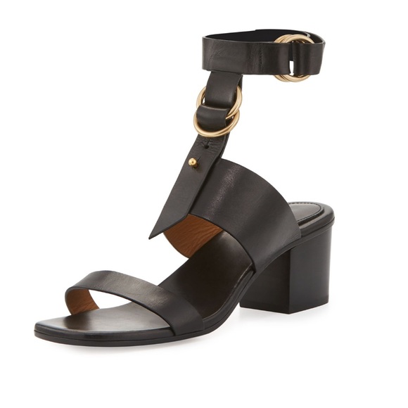 Chloe Shoes - Chloe Black Leather Kingsley Heeled Sandals